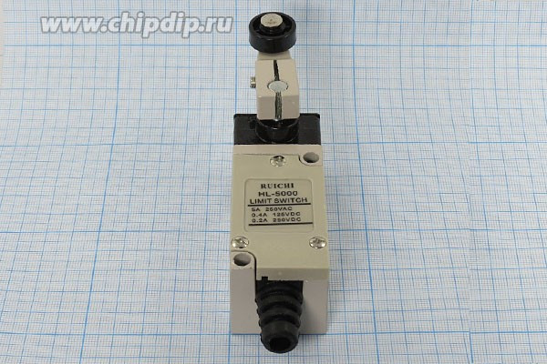 Микропереключатель, размер 82x33 x33, 5А, переключение (ON)-OFF-(ON), размер концевика HL5000,220В