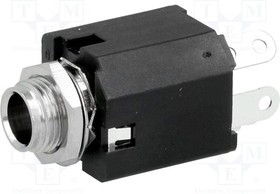 ACJS-MVS-3S, Гнездо, Jack 6,35мм, "мама", stereo, с выключателем, прямой, пайка