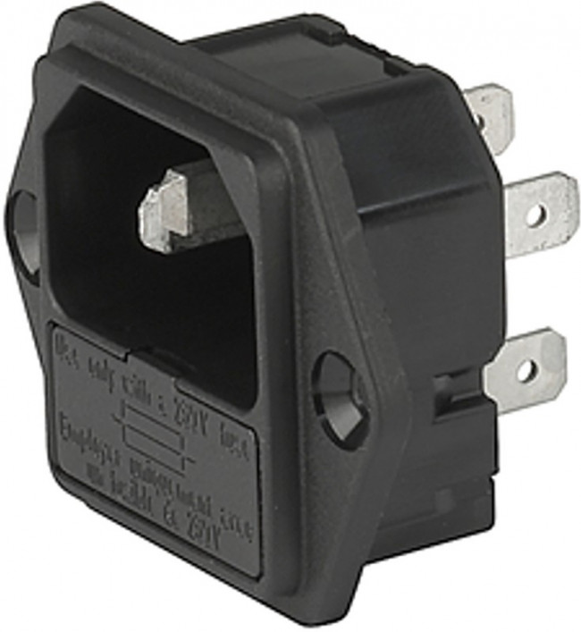 6200.2100, Un-Filtered IEC Power Entry Module, IEC C14, General Purpose, 10 А, 250 В AC, 1-Pole Fuse Holder