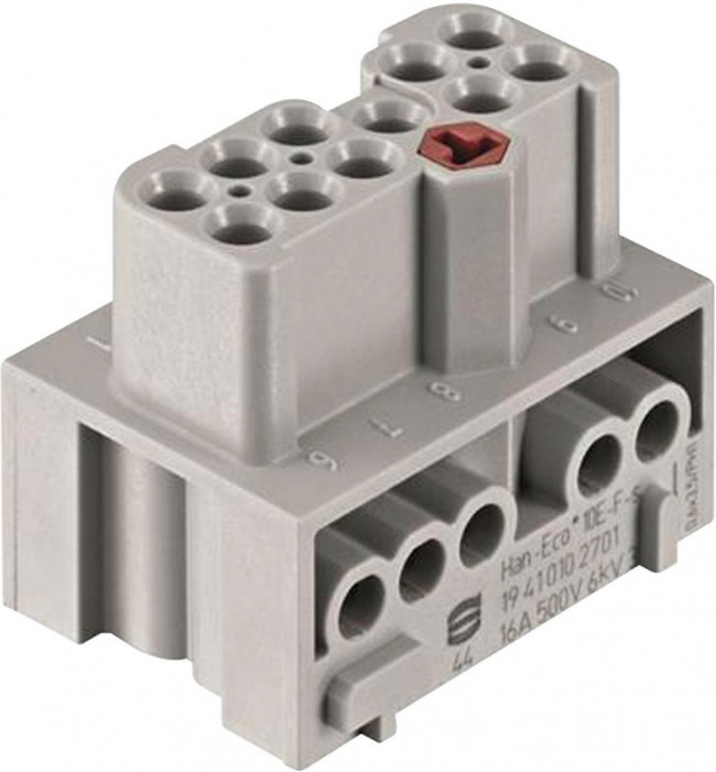19410102701, Heavy Duty Power Connector Insert, 16A, Female, Han-Eco Series, 10 Contacts 19410102701, Heavy Duty Power Connector Insert, 16A, Female, Han-Eco Series, 10 Contacts