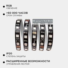 10-101 Комплект адресной светодиодной ленты 24В, 14,4Вт/м, smd5050, 60д/м, IP20,подложка 10мм(черная