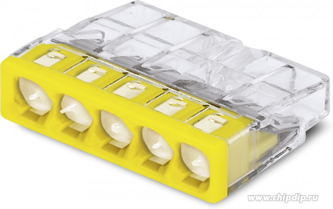 Клемма 5-х проводная 5х(0.5-2.5мм) для распред. короб. (с контактн. пастой "Alu-Plus") WAGO 2273-245 Клемма 5-х проводная 5х(0.5-2.5мм) для распред. короб. (с контактн. пастой "Alu-Plus") WAGO 2273-245