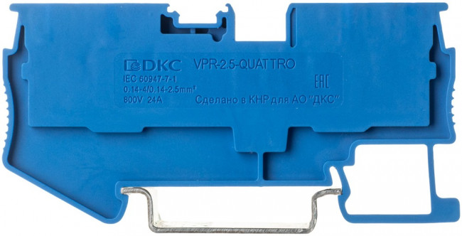 VPR-2.5-QUATTRO-BU, Клемма проходная , зажим push-in, 4 точки подключения, 2.5 кв.мм, синяя