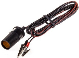 S00702001, Удлинитель прикуривателя 12/24 В 60-70 Вт черный 5 А с крокодилами 3 м Skyway