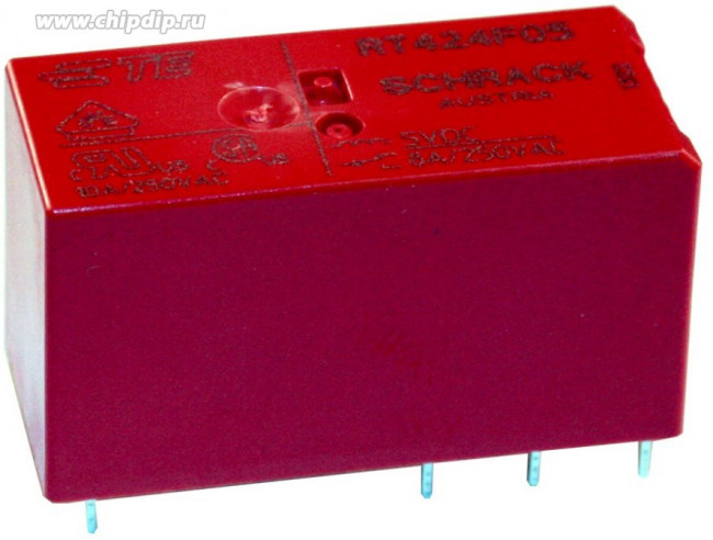 RT424F05, Реле бистабильное 2 катушки 2 переключ. 5VDC 8A/250VAC DPDT