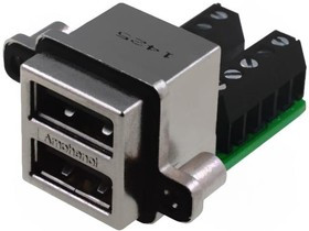 MUSB-C411-30, Гнездо, USB A, MUSB, на панель, винтами, зажим под винт, двойное