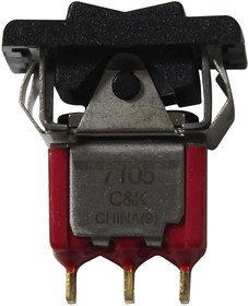 7105J51ZBE22, Клавишный переключатель, Miniature, (Вкл.)-Выкл.-(Вкл.), SPDT, Без Подсветки, Панель, Черный