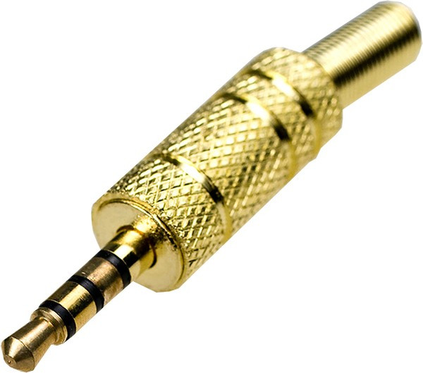 1-075G, штекер аудио-видео 3.5мм 4 контакта металл на кабель "позолоченный"