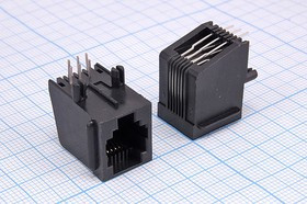 TJ1-6P6C (DS1133-01), Розетка 6P6C на плату угловая; №15870 гн телеф 6P6C\ 6P\\плат/угл\ T1-6P6C[RJ-12]