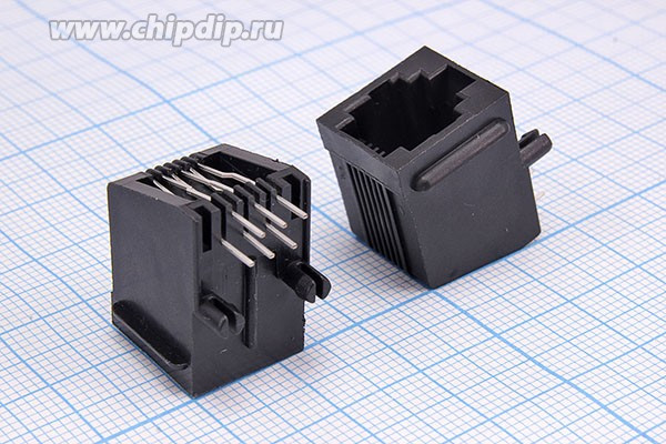 TJ1-6P6C (DS1133-01), Розетка 6P6C на плату угловая; №15870 гн телеф 6P6C\ 6P\\плат/угл\ T1-6P6C[RJ-12]