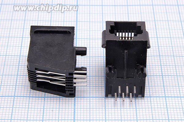TJ1-6P6C (DS1133-01), Розетка 6P6C на плату угловая; №15870 гн телеф 6P6C\ 6P\\плат/угл\ T1-6P6C[RJ-12]