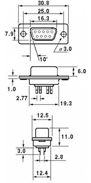 DB-9F (DS1033-09F), Гнездо 9 pin на кабель (пайка)