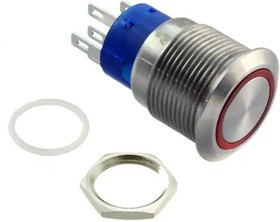 ULV4F2BSS311, Pushbutton Switches Anti-vandal, SPDT, On-(On), Panel Mount, Front, Silver, LED, Red, IP67