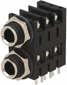 ACJS-MHDC, Гнездо; Jack 6,35мм; "мама"; stereo; угловой 90°; на панель; THT