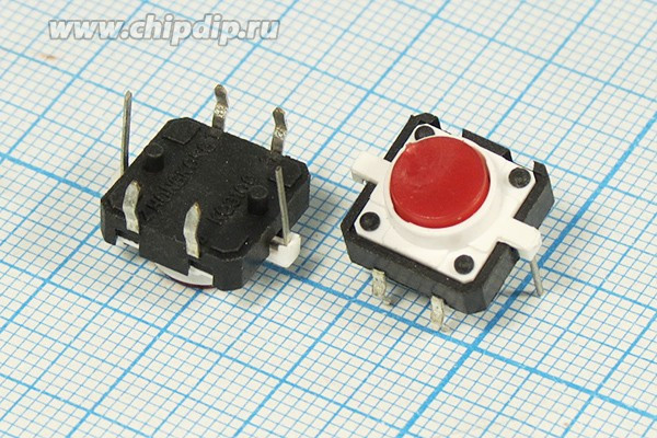 Тактовая кнопка, 12x12x 7, алгоритм работы NO, L2Взеленый, контакты 6P