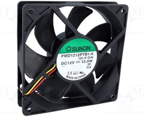 PMD1212PTB1AF, Вентилятор осевой, 12В DC, 120x120x25мм, подшипник качения, 254,84куб.м/ч, 54дБА