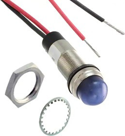 656-3403-303F, LED Panel Mount Indicators 1/2 Dome Blue 12VDC w/Leads