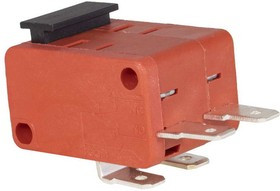 KW7-25, Микропереключатель сдвоенный , 15.9х20.6х27.8 мм, 2хON-(ON), 2х2P, общий толкатель, 250 В, 5 А, 30 мОм, -25...+85 °C, корпус красны