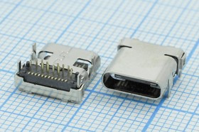 Гнездо USB 3.1, Тип C, 12 прямых и 12 угловых контактов; №14567 гн USB \C 3,1\24P4C\плат\ \\USB3,1TYPE-C 24PF-002