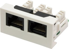 Вставка Mosaic 22.5x45 2xRJ45 Cat.6, белая LAN-WA-LP-2x45/6-WH