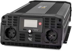Автомобильный инвертор TopON TOP-PI3000 3000W 2 розетки, чистый синус, Type-C PD, USB QC, LCD экран, пиковая мощность 6000W Черный