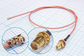Высокочастотный переходник гнездо RP SMA на гнездо UFL угловое, кабель 0.4 м; №4491 шнур гн reversSMA пан-гн UFL угл\0,40м\Au/мет\\