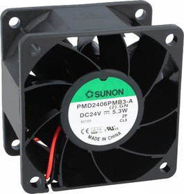 PMD2406PMB3A, Вентилятор осевой, 24В DC, 60x60x38мм, подшипник качения, 70,5куб.м/ч, 47дБА, 24AWG