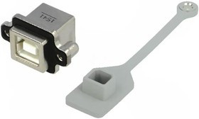 MUSB-D111-M1, Гнездо, USB B, MUSB, на панель, винтами, THT, угловой 90°, USB 2.0