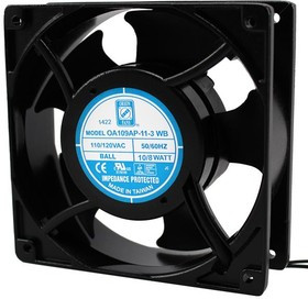 OA109AP-11-3WB, AC Fans Axial Fan, 120x120x38mm, 115VAC, 52CFM, 8W, 25dBA, 1600RPM, Ball, Lead Wires