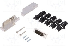 DCMR-FK-15-DMP-K, D-Sub; PIN: 15; plug; male; angled 90°; soldering; for cable; black