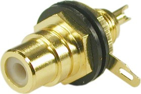 RS-115G, RCA черное/белое гнездо на панель (зол.)