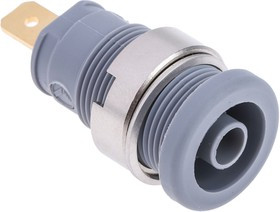 972355106, Grey Female Banana Socket, 4 mm Connector, Tab Termination, 25A, 1000V ac/dc, Gold Plating