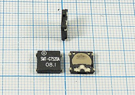 Звонок магнитоэлектрический с выходом звука вбок SMD 7.5x7.5x2мм, 3.6В, 12 Ом, 2.7кГц; SMDбок зм 7,5