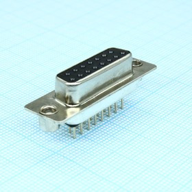 DS1034-15FBNSI26, (DD-15SNT-M-CE), Разъем розетка для вертикального монтажа на плату с гайкой 3,8мм