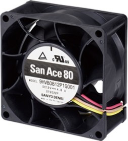 9HVB0812P1G001, Axial Fan, 12 V dc, DC Operation, 141.3cfm, 57.6W, 4.8A Max, 80 x 80 x 38mm