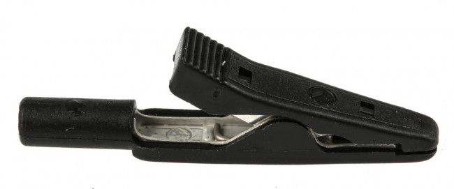 973584100, Crocodile Clip 2 mm Connection, Brass, Bronze Contact, 8A, Black