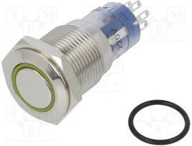 MP0045/1E2AM220S, Pushbutton Switches Vandal Y LED 220VDC Latch Act Flat prof