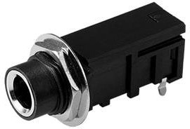 SJ-63053A, Phone Connectors audio jack, 6.35 mm, horizontal, 3 conductor, through hole, 0 switches, w/ nut