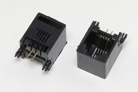 Разъем телефонный 6P4C розетка, контакты 4P, на плату, угловой, T7-6P4C[RJ-11]