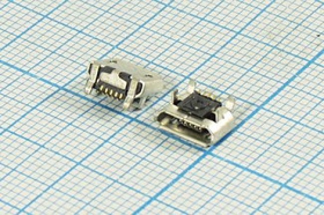 Гнездо micro USB, Тип B, угловое, 5 контактов, SMD на плату; №12752 гн microUSB \B\5C4HP\плат\угл\ SMD\microUSBB5SD3\