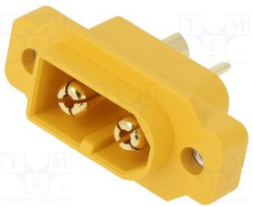 XT60E1-M, Гнездо; питания DC; XT60; "папа"; PIN: 2; под пайку; Цвет: желтый