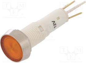 IND10P-12Y-C, Индикат.лампа LED, плоский, 12ВDC, 12ВAC, Отв d10мм, пластик
