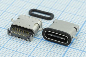 Гнездо USB 3.1, Тип C, 12 прямых и 12 угловых контактов; Q-14555 гн USB \C 3,1\24P2C\плат\ \\USB3,1TYPE-C 24PF-036