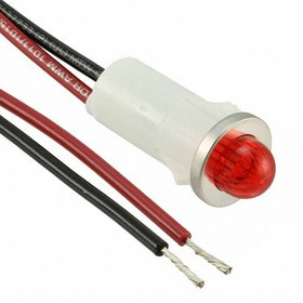 1092A1-12V, Panel Mount Indicator Round 0.5" LED Red Hi-Dome 12V Wire
