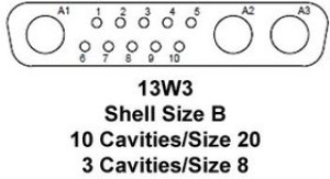 DB13W3PA00LF, D-Sub Mixed Contact Connectors B 25 way shell Pin
