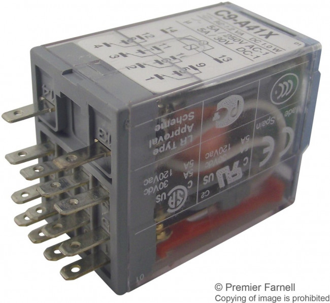 C9-A41X115A, Универсальное реле, серия C9, силовое, 4PDT, 115В AC, 5А