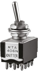 MTA 406 S, Toggle Switch, Panel Mount, (On)-Off-(On), 4PDT, Solder Terminal