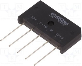 DBI6-16P, Трехфазный диодный мост, Urmax 1,6кВ, If 9А, Ifsm 165А, DBI-P