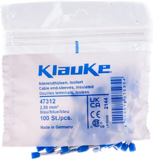 47312, Наконечник штыревой втулочный изолированный синий 2,5 мм²