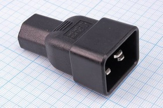 Штекер сетевого питания IEC C20 - гнездо сетевого питания IEC C13 переходник длина 6 см, напряжение 250В, ток до 10А; Q-15803 штек пит AC I